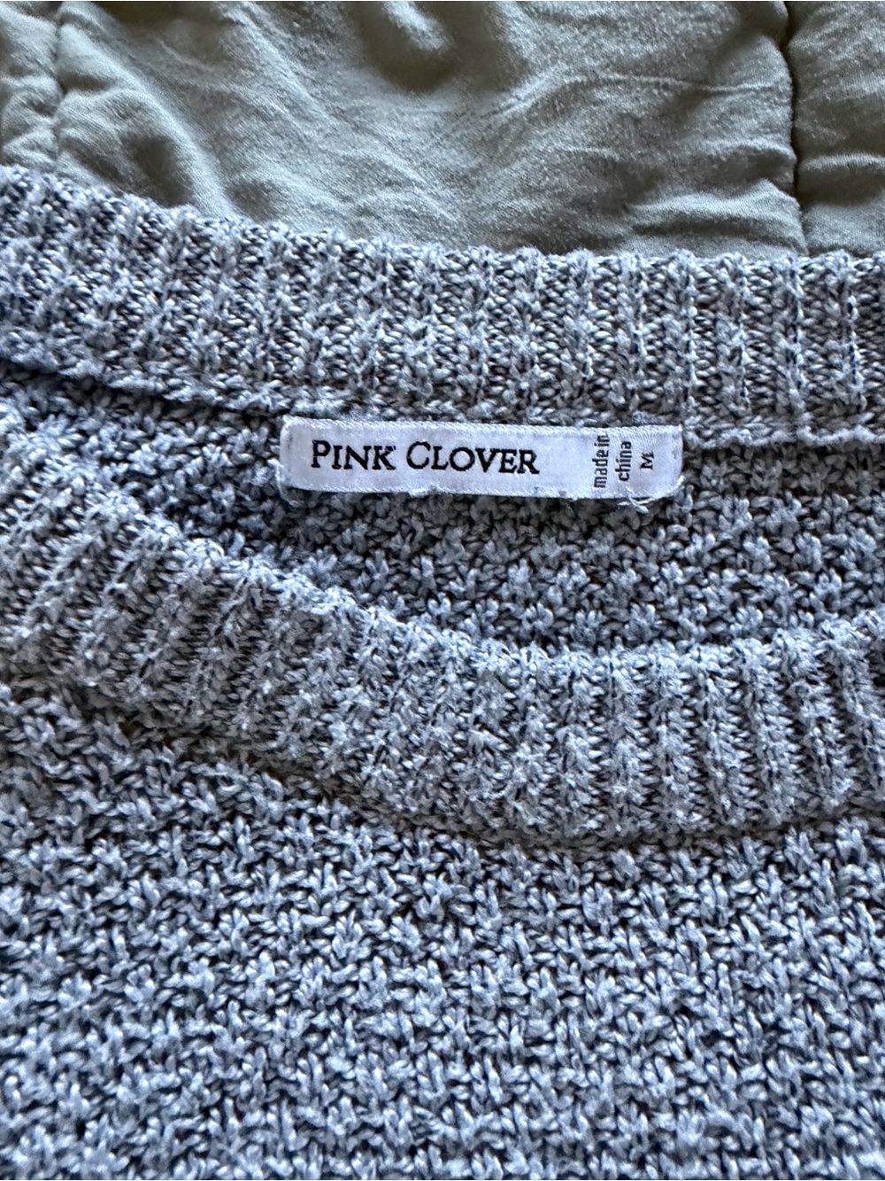 Pink Clover Gray Textured Crew Neck Sweater